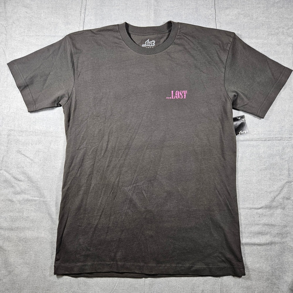 Lost Enterprises Mens Large T-Shirt Charcoal Grey Blue Waterfall Skull Graphic L